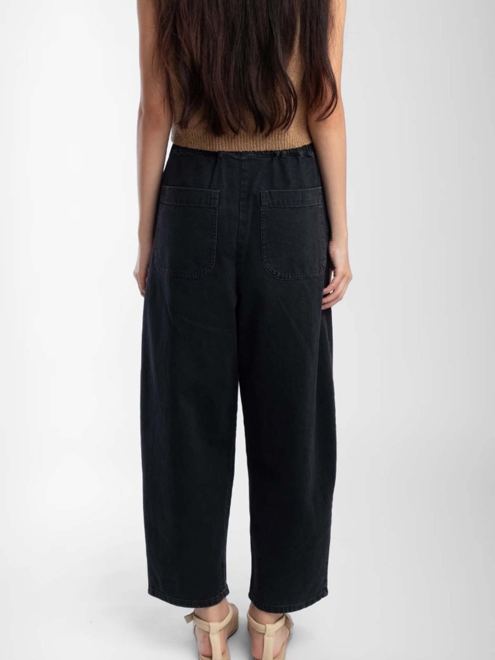 MICAELA GREG The Barrel Pant In Faded Black Iconic Curved Leg Denim SOLDOUT XXL